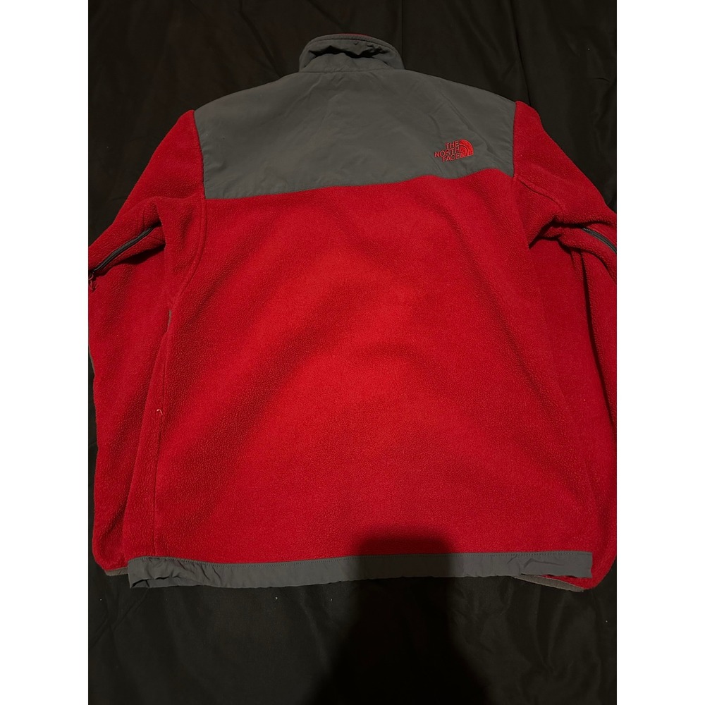 The North Face Denali Full Zip Fleece Jacket Red Grey Mens Medium Pit Zips - Picture 2 of 8